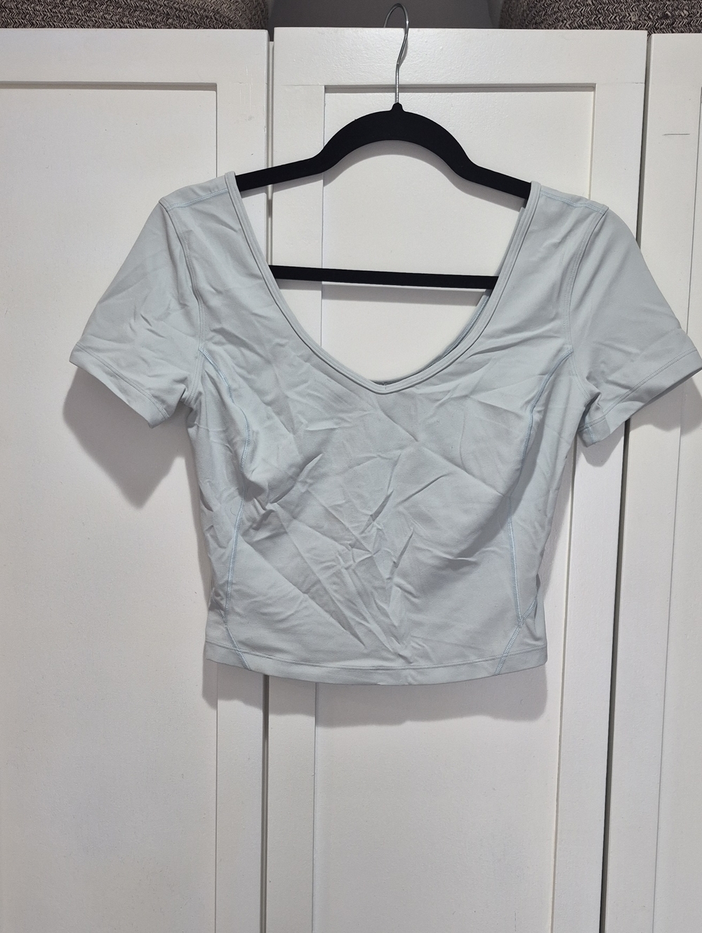 lululemon athletica Pale Blue V-Neck Short Sleeve Crop Top